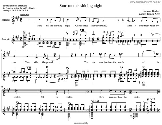 Partitura da música Barber: Sure On This Shining Night [Vc/8–Str Gtr]